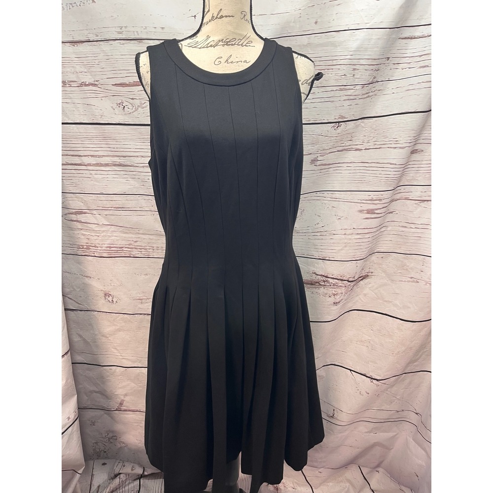 White House Black Market Black Pintuck Pleated Fit & Flare Dress 14 Sleeveless
